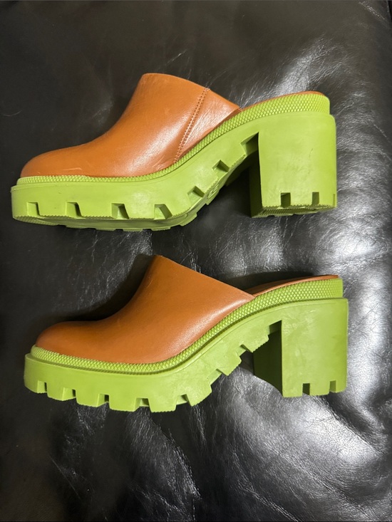 Gianni Bini Shoes - Gianni Bini Tan Leather Mule with Lime Green Chunky Sole